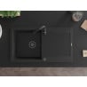 Mexen Leo granite sink 1-bowl with drainer 900 x 500 mm, black/silver metallic, black siphon - 6501901010-73-B