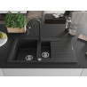 Mexen Matias granite kitchen sink 1.5-bowl with drainer 900 x 505 mm, black/silver metallic, chrome siphon - 6502901505-73