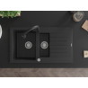 Mexen Matias granite kitchen sink 1.5-bowl with drainer 900 x 505 mm, black/silver metallic, chrome siphon - 6502901505-73