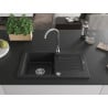 Mexen Pablo 1-bowl granite sink with drainer 752 x 436 mm, black/silver metallic, chrome siphon - 6510751010-73