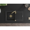 Mexen Pablo granite kitchen sink 1-bowl with drainer 752 x 436 mm, black/silver metallic, golden siphon - 6510751010-73-G