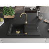 Mexen Pablo granite kitchen sink 1-bowl with drainer 752 x 436 mm, black/silver metallic, golden siphon - 6510751010-73-G