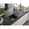 Mexen Pablo granite kitchen sink 1-bowl with drainer 752 x 436 mm, black/silver metallic, golden siphon - 6510751010-73-G