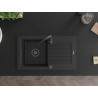 Mexen Pablo 1-bowl granite sink with drainer 752 x 436 mm, black/silver metallic, black siphon - 6510751010-73-B