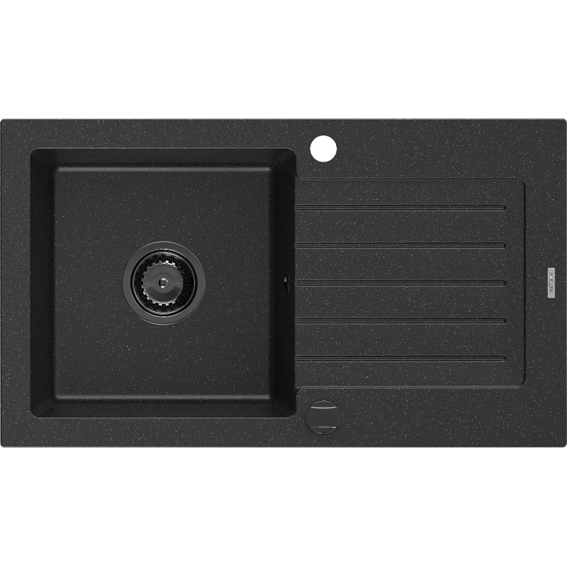 Mexen Pablo 1-compartment granite sink with a drip tray 752 x 436 mm, Black/Silver metallic, siphon Black - 6510751010-73-B