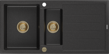 Mexen Andres 1.5-compartment granite sink with a drip tray 1000 x 500 mm Black/Silver metallic, siphon Gold - 6515101510-73-G