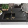 Mexen Andres 1.5-bowl granite sink with drainer 1000 x 500 mm black/silver metallic, gold siphon - 6515101510-73-G