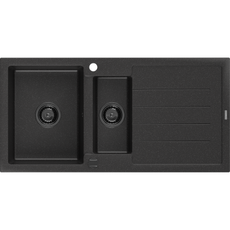 Mexen Andres 1.5-compartment granite sink with a drip tray 1000 x 500 mm Black/Silver metallic siphon Black - 6515101510-73-B