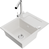 Mexen Enzo granite single-bowl sink with drainer and Duero kitchen faucet, white - 6506-20-671600-00