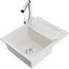 Mexen Enzo granite sink 1-bowl with drainer and kitchen faucet Duero, white - 6506-20-671600-00