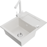 Mexen Enzo 1-bowl granite sink with drainer and Duero kitchen faucet, white - 6506-20-671600-20