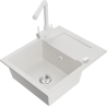 Mexen Enzo granite sink with 1 basin, drainer, and Duero kitchen faucet, white - 6506-20-671600-20