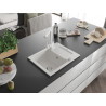 Mexen Enzo granite sink with 1 basin, drainer, and Duero kitchen faucet, white - 6506-20-671600-20