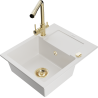Mexen Enzo 1-bowl granite sink with drainer and Duero kitchen faucet, white - 6506-20-671600-50
