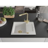 Mexen Enzo 1-bowl granite sink with drainer and Duero kitchen faucet, white - 6506-20-671600-50