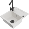 Mexen Enzo 1-compartment granite sink with a drip tray and kitchen mixer tap Duero, White - 6506-20-671600-70