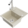 Mexen Enzo granite single-bowl sink with drainer and Duero kitchen faucet, beige - 6506-69-671600-00