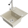 Mexen Enzo granite sink 1-bowl with drainer and kitchen faucet Duero, beige - 6506-69-671600-00