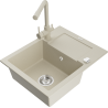 Mexen Enzo 1-Bowl Granite Sink with Drainer and Duero Kitchen Tap, Beige - 6506-69-671600-69