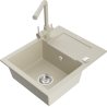 Mexen Enzo granite kitchen sink 1-bowl with drainer and Duero kitchen faucet, beige - 6506-69-671600-69