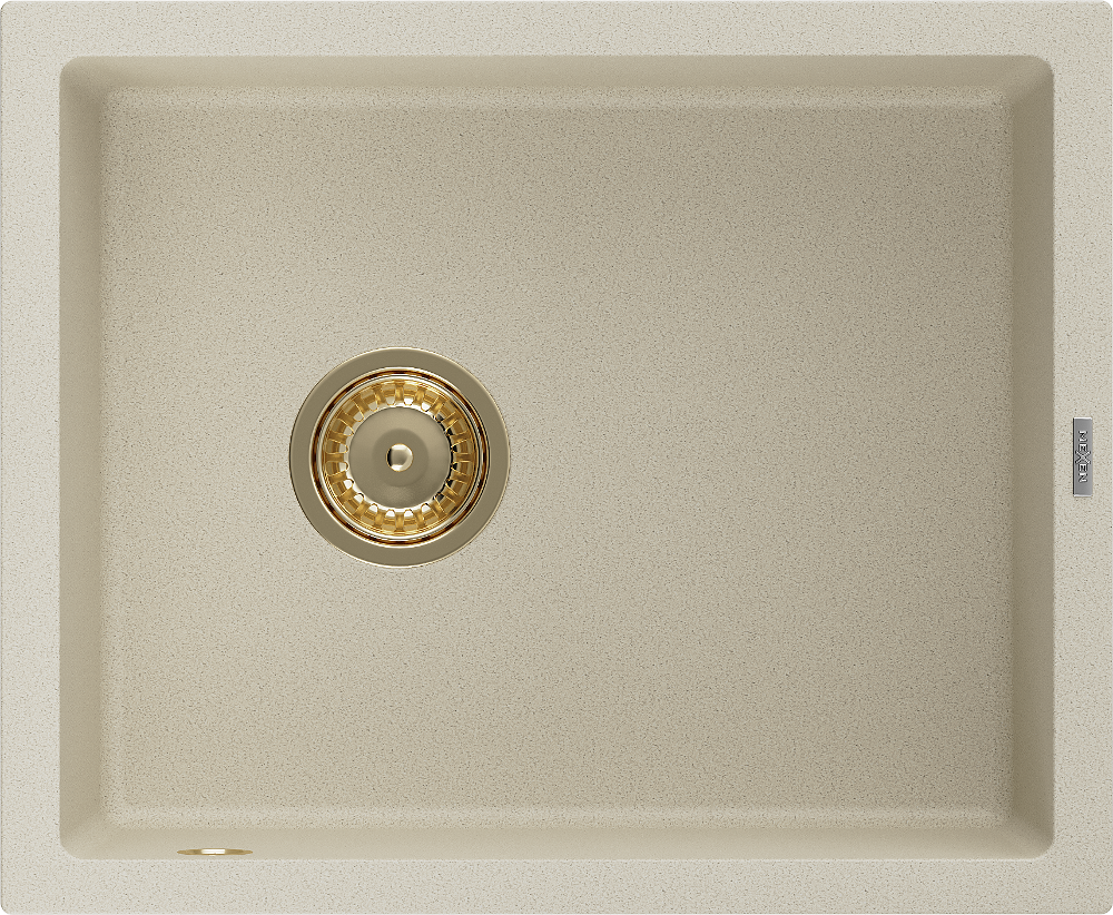Mexen Pedro 1-compartment granite sink 560 x 460 mm, Beige, siphon Gold - 6508561000-69-G