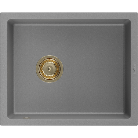 Mexen Pedro granite kitchen sink 1-bowl 560 x 460 mm, gray, gold siphon - 6508561000-71-G
