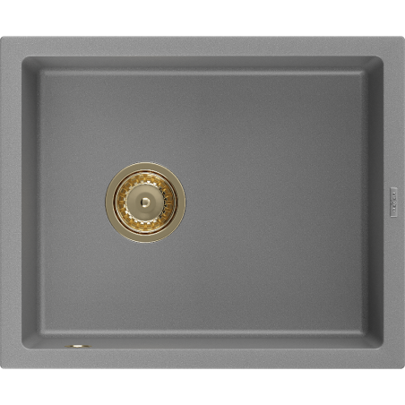 Mexen Pedro granite sink single-bowl 560 x 460 mm, grey, gold siphon - 6508561000-71-G