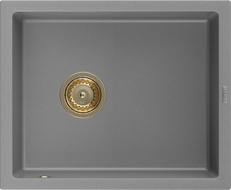 Mexen Pedro granite kitchen sink 1-bowl 560 x 460 mm, gray, gold siphon - 6508561000-71-G