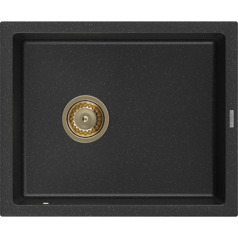 Mexen Pedro 1-Bowl Granite Sink 560 x 460 mm, Black/Silver Metallic, Gold Siphon - 6508561000-73-G
