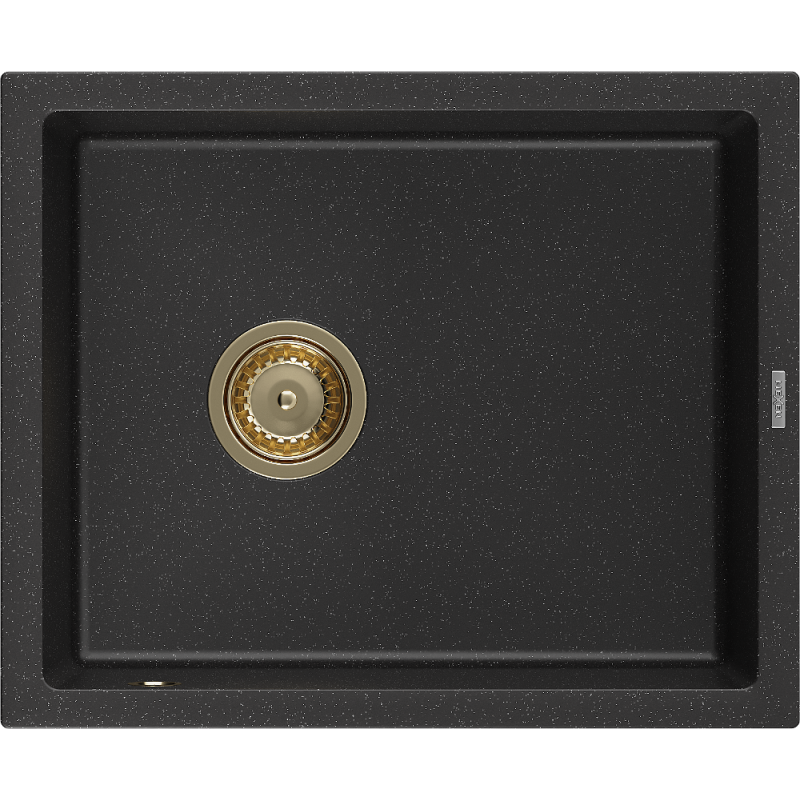 Mexen Pedro 1-compartment granite sink 560 x 460 mm, Black/Silver metallic, siphon Gold - 6508561000-73-G