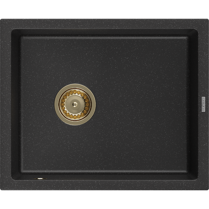Mexen Pedro granite kitchen sink 1-bowl 560 x 460 mm, black/silver metallic, gold siphon - 6508561000-73-G