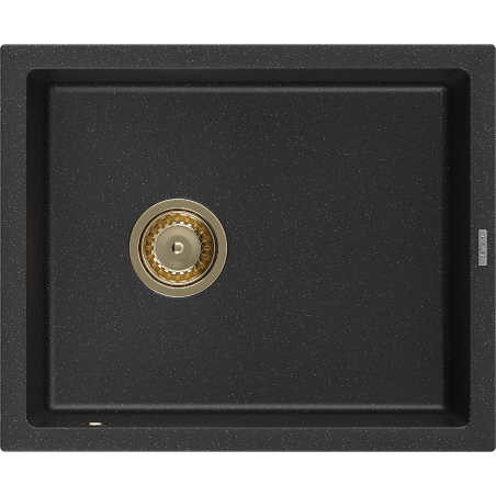 Mexen Pedro 1-Bowl Granite Sink 560 x 460 mm, Black/Silver Metallic, Gold Siphon - 6508561000-73-G