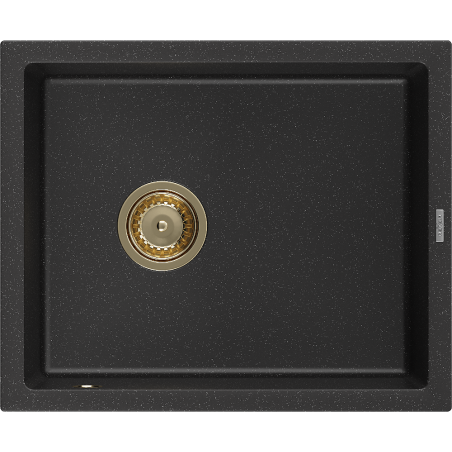 Mexen Pedro granite kitchen sink 1-bowl 560 x 460 mm, black/silver metallic, gold siphon - 6508561000-73-G