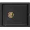 Mexen Pedro granite kitchen sink 1-bowl 560 x 460 mm, black/silver metallic, gold siphon - 6508561000-73-G