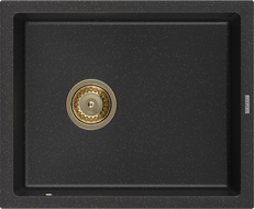 Mexen Pedro 1-compartment granite sink 560 x 460 mm, Black/Silver metallic, siphon Gold - 6508561000-73-G