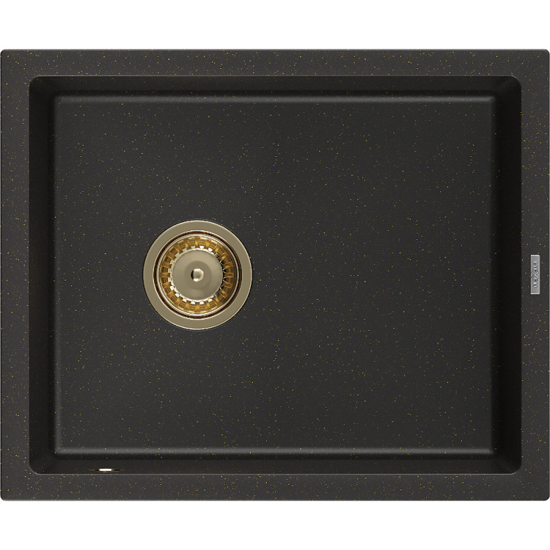 Mexen Pedro 1-compartment granite sink 560 x 460 mm, Black/Gold metallic, siphon Gold - 6508561000-75-G