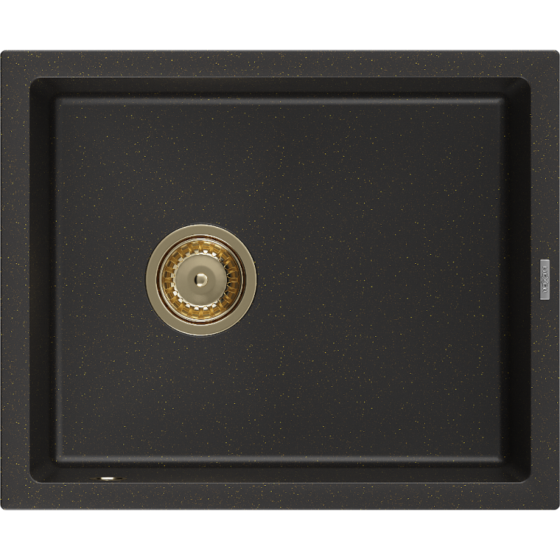Mexen Pedro granite sink 1-bowl 560 x 460 mm, black/gold metallic, gold siphon - 6508561000-75-G