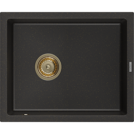 Mexen Pedro 1-compartment granite sink 560 x 460 mm, Black/Gold metallic, siphon Gold - 6508561000-75-G