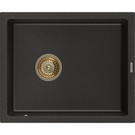 Mexen Pedro granite sink 1-bowl 560 x 460 mm, black/gold metallic, gold siphon - 6508561000-75-G