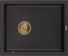 Mexen Pedro 1-compartment granite sink 560 x 460 mm, Black/Gold metallic, siphon Gold - 6508561000-75-G