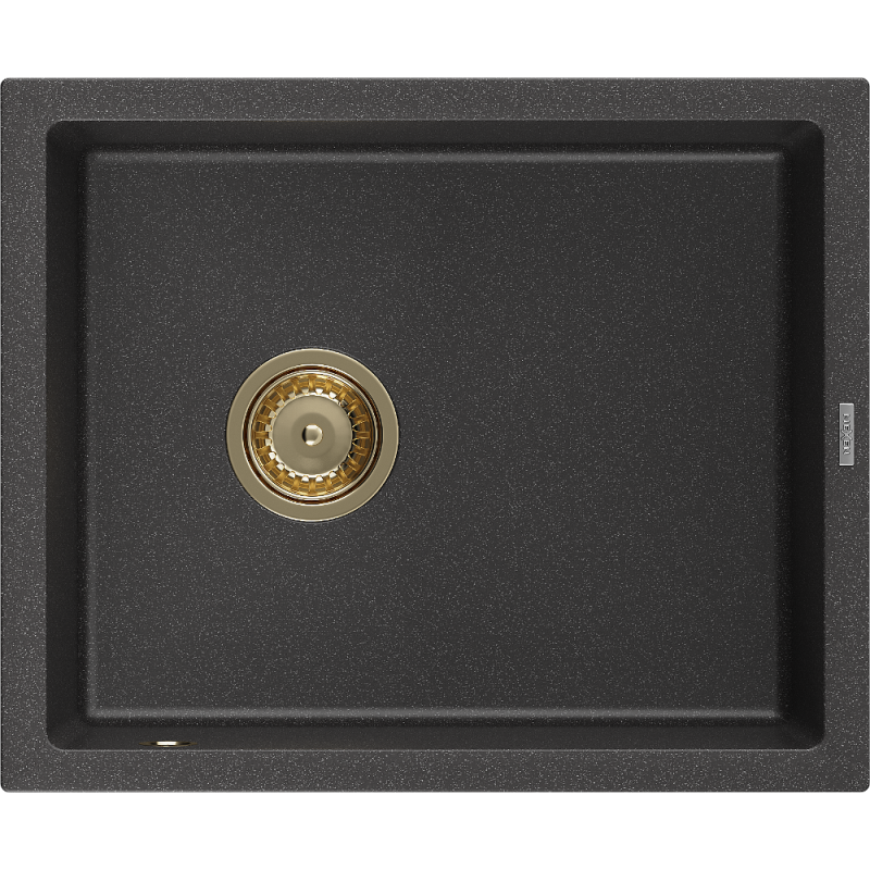Mexen Pedro granite sink 1-bowl 560 x 460 mm, black speckled, gold siphon - 6508561000-76-G