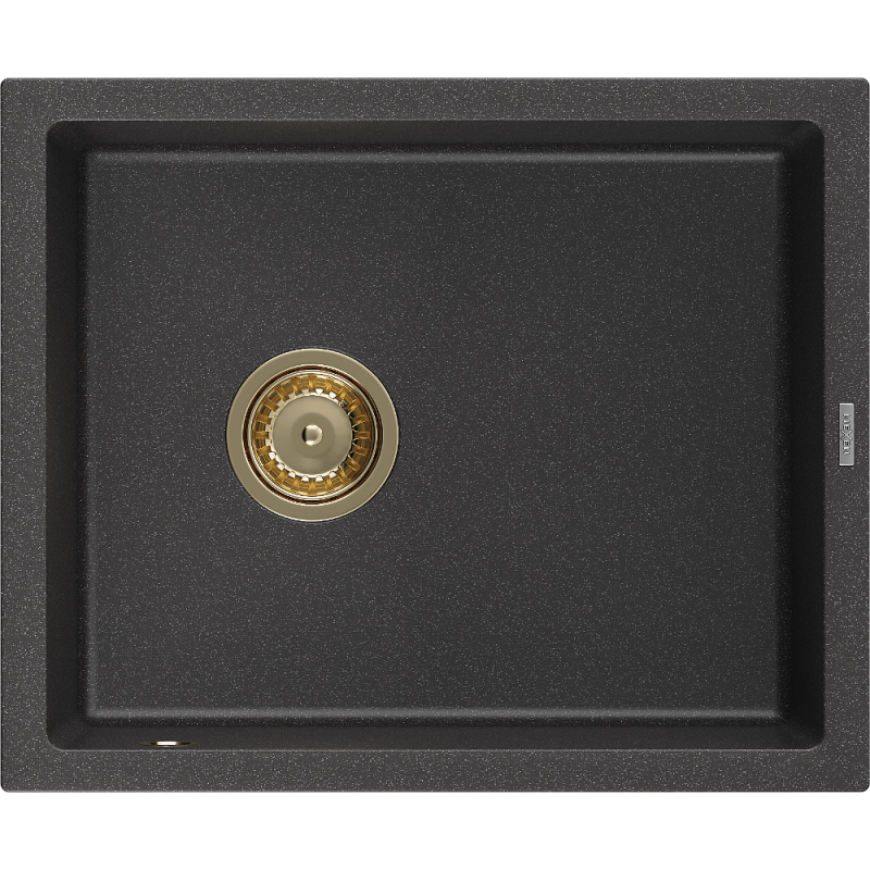 Mexen Pedro granite sink 1-bowl 560 x 460 mm, speckled black, golden siphon - 6508561000-76-G
