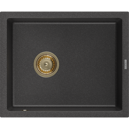 Mexen Pedro granite sink 1-bowl 560 x 460 mm, black speckled, gold siphon - 6508561000-76-G