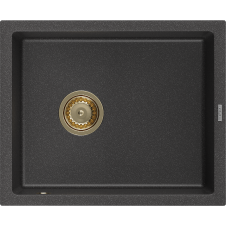 Mexen Pedro granite sink 1-bowl 560 x 460 mm, speckled black, golden siphon - 6508561000-76-G