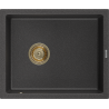 Mexen Pedro granite sink 1-bowl 560 x 460 mm, black speckled, gold siphon - 6508561000-76-G