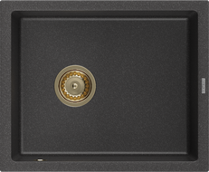 Mexen Pedro granite sink 1-bowl 560 x 460 mm, speckled black, golden siphon - 6508561000-76-G