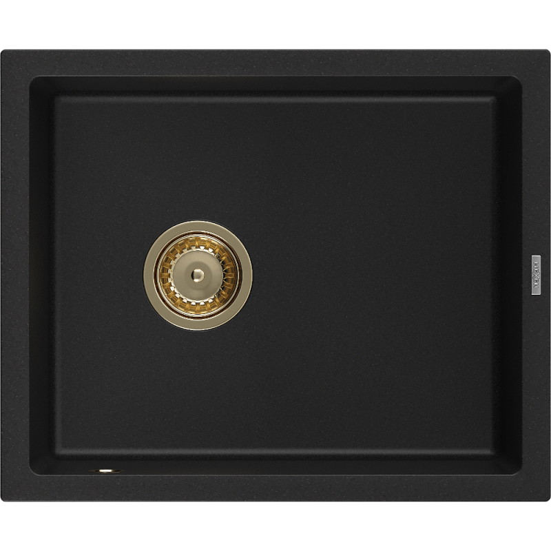 Mexen Pedro Granite Sink 1-Bowl 560 x 460 mm, Black, Gold Siphon - 6508561000-77-G