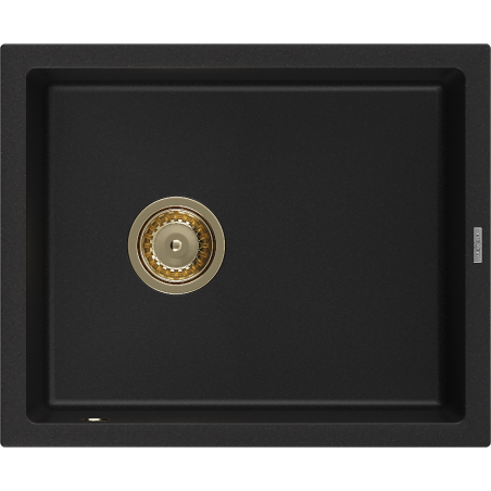 Mexen Pedro 1-compartment granite sink 560 x 460 mm, Black, siphon Gold - 6508561000-77-G