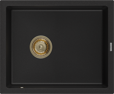 Mexen Pedro Granite Sink 1-Bowl 560 x 460 mm, Black, Gold Siphon - 6508561000-77-G