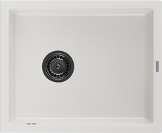 Mexen Pedro 1-compartment granite sink 560 x 460 mm, White, siphon Black - 6508561000-20-B
